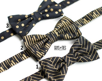 Pajaritas negras y doradas, pajaritas metálicas para hombre, pajarita negra con estampado, corbata de boda para novio, pajarita preatada, pajaritas a juego para padre e hijo
