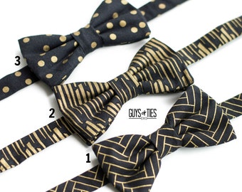 black and gold metallic bow ties, mens shimmer bow tie, black design bow ties, wedding bow tie for groomsmen, mix and match, self tie bowtie