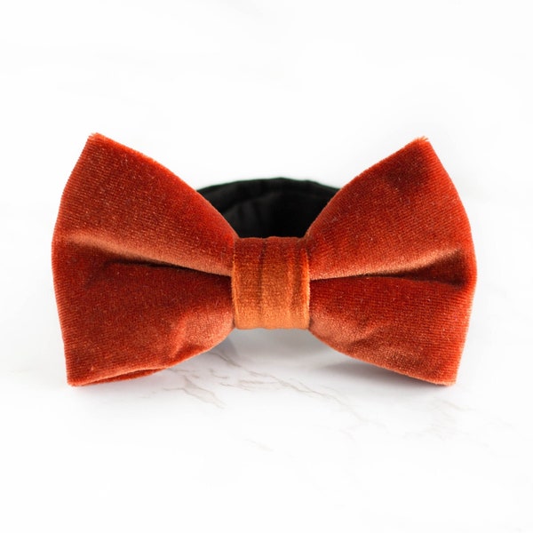 rust velvet bow tie, burnt orange wedding bow tie, velveteen bowtie for men, terracotta groom bowtie, boys velvet bow tie, pre tied self tie