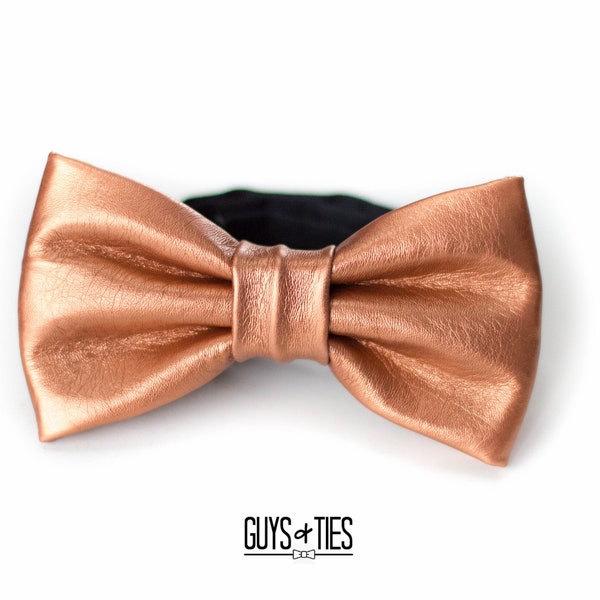 copper brown faux leather bow ties, mens metallic pleather bow tie, elegant wedding bowtie, groomsmen bow ties, black tie event, kids bowtie