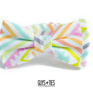 colorful geometric bow tie, wedding bow ties, mens chevron design bowties, pastel bowtie for boys, rainbow groomsmen bow ties, spring bowtie image 5