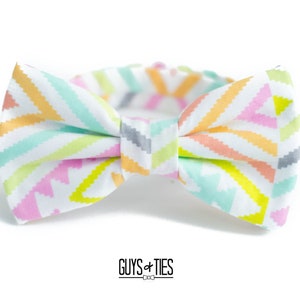 colorful geometric bow tie, wedding bow ties, mens chevron design bowties, pastel bowtie for boys, rainbow groomsmen bow ties, spring bowtie image 2