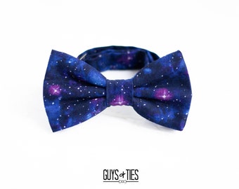 Nœud papillon galaxie violet marine, nœuds papillon cosmique bleu, nœud papillon spatial NASA, nœud papillon amusant professeur de sciences, nœud papillon chien étoilé, nœud papillon geek pour enfants