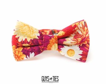 Pajarita floral roja, pajarita de otoño, pajaritas de boda de otoño, pajaritas de novio, pajaritas de hombre, pajaritas de flores rojas burdeos, naranja y amarillo, para niños.