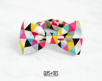 colorful geometric bow tie, mens triangle bowtie, funky bow ties, birthday bow tie, fun dog bow ties, unique kids bow tie, teacher bow ties