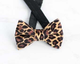 cheetah print velvet bow tie, velveteen wedding bow tie, animal print bow tie for men, fancy bowties, oversized groom bowtie, dogs kids boys