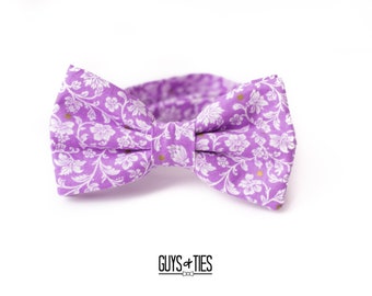 bright purple floral bow tie, pre tied and self tie bow ties for men, floral dog bow tie, boys tiny flower bow tie, magenta wedding bow tie
