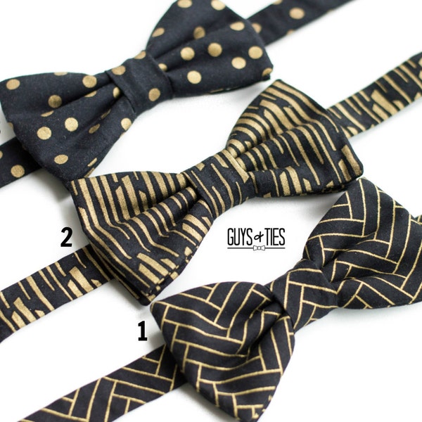 black and gold metallic bow ties, mens shimmer bow tie, black design bow ties, wedding bow tie for groomsmen, mix and match, self tie bowtie