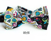 sugar skull bow tie, Dia de los Muertos bowtie, Cinco de Mayo bowties, day of the dead, Mexican bowties, colorful skulls and flowers bow tie