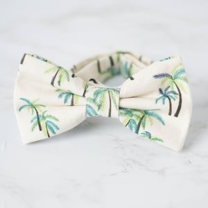 ivory palm tree bow tie, tropical bow tie, fun Hawaiian bowtie, beach wedding bow ties, destination wedding bowties, palm bow ties for kids