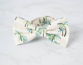 ivory palm tree bow tie, tropical bow tie, fun Hawaiian bowtie, beach wedding bow ties, destination wedding bowties, palm bow ties for kids