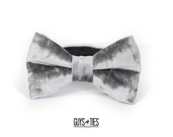 silver crushed velvet bow tie, mens gray bow ties, fancy prom bow tie, wedding velvet bowtie, GALA event bow ties, elegant oversized bow tie