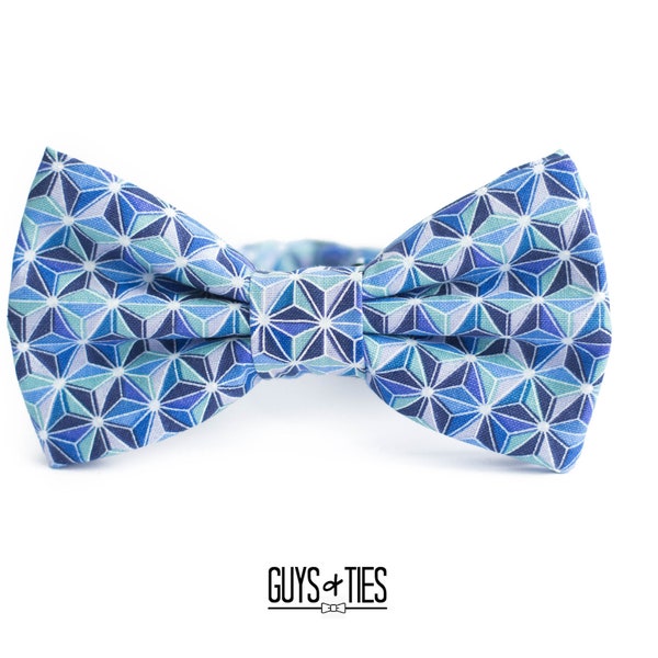 blue geometric bow tie, mens navy bow ties, triangle groomsmen bowties, unique geometry bowtie, light blue pre tied bowtie, pocket square
