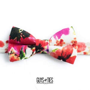 red and pink floral bow tie, spring bow ties, watercolor flower bowties for men, artsy bowties, spring wedding bowtie, kids pre tied bowtie