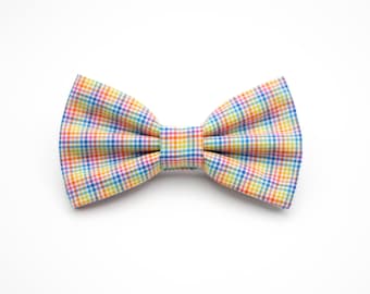 rainbow plaid bow tie, spring mini checkered bow ties, father and son bowties, daddy and me bowtie, colorful spring bowtie, bowties for kids