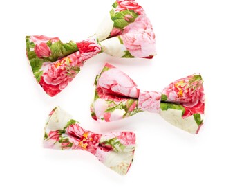 blooming peony dog bow tie, red ivory floral dog bowties, pink flower puppy bowtie, velcro around collar, dog lover gift, peonies cat bowtie