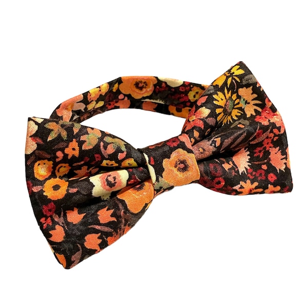 black floral bow tie, botanical bow ties for men, orange floral bow ties, kids garden bowtie, blush self tie bow tie, flower wedding bowties