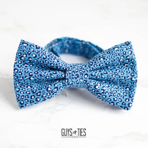 blue cheetah bow tie, animal print bow ties for men, mini leopard ties, unique bowtie for guys, birthday bowties, school dance prom, pretied