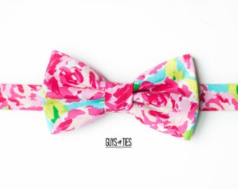 pink rose bow tie, floral bow tie, lilly print bow tie, prom bow ties, wedding bow ties, boys rose bow tie, pink and blue bow ties for kids