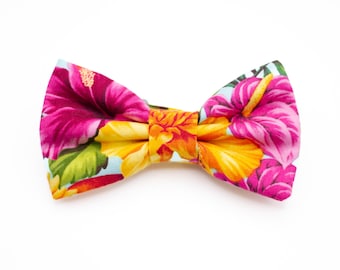 hot pink tropical bow tie, Hawaiian bowties, hibiscus flower bowties, beach wedding bowtie, men boys toddler, bright orange floral bow ties
