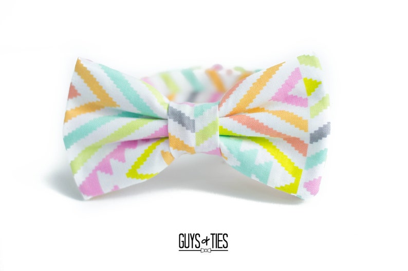 colorful geometric bow tie, wedding bow ties, mens chevron design bowties, pastel bowtie for boys, rainbow groomsmen bow ties, spring bowtie image 5