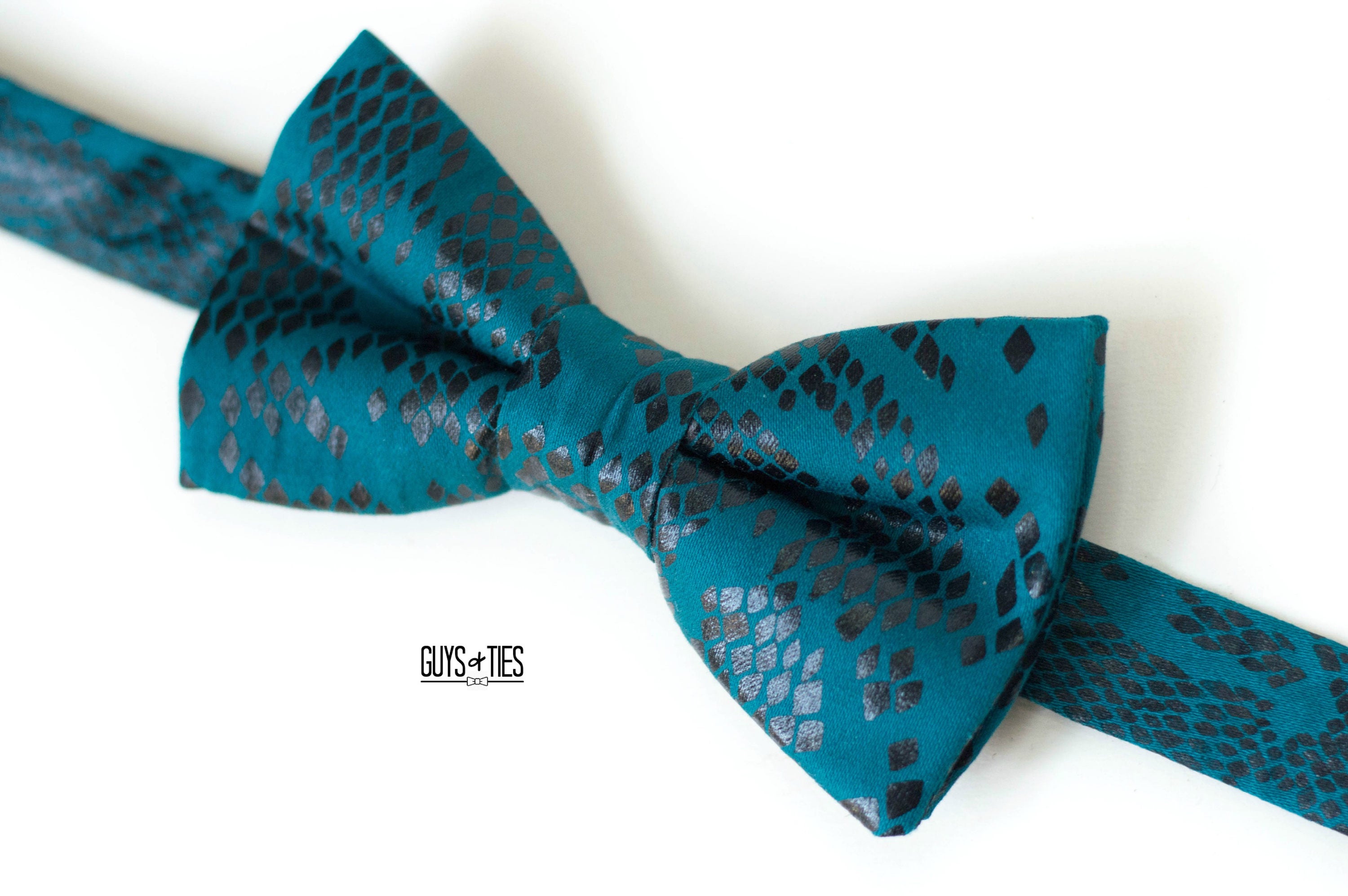Teal Snake Print Bow Tie Mens Animal Print Bow Ties Snakes | Etsy