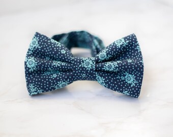 navy blue floral bow tie, aqua flower bow tie, polka dots bowtie, pre tied, self tie, floral pocket square, bow ties for men, groom bow tie