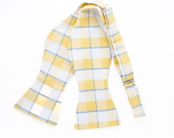 yellow seersucker bow tie, pastel plaid bow ties men, spring bow tie kids, matching father son bowties, checkered bow tie, bow ties for boys