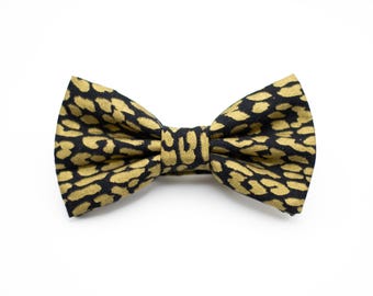 black gold cheetah bow tie, animal print bow tie, bow ties for men, pre tied, metallic gold bow tie, wild bow ties, unique jungle bowties