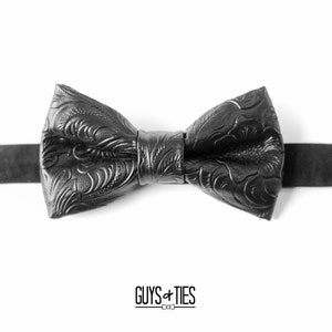 black faux leather bow tie, vegan leather bowties, groom bow ties, paisley bowtie for men, black tie wedding, fancy boys kids toddler bowtie