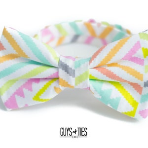 colorful geometric bow tie, wedding bow ties, mens chevron design bowties, pastel bowtie for boys, rainbow groomsmen bow ties, spring bowtie image 3