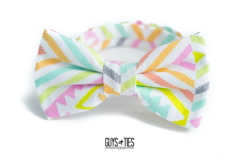 colorful geometric bow tie, wedding bow ties, mens chevron design bowties, pastel bowtie for boys, rainbow groomsmen bow ties, spring bowtie image 3