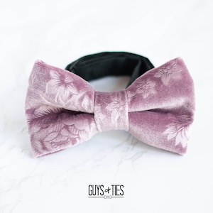 blush rose velvet bow tie, GALA event bowties for men, floral wedding bowtie, embossed flower bowtie, boys velvet bow tie, fancy prom bowtie