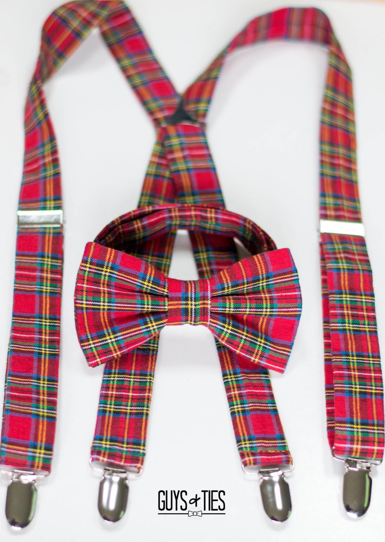 Red Tartan Plaid Bow Tie and Suspender Set Christmas Bow Etsy