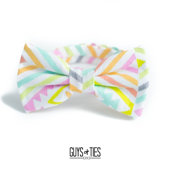 colorful geometric bow tie, wedding bow ties, mens chevron design bowties, pastel bowtie for boys, rainbow groomsmen bow ties, spring bowtie