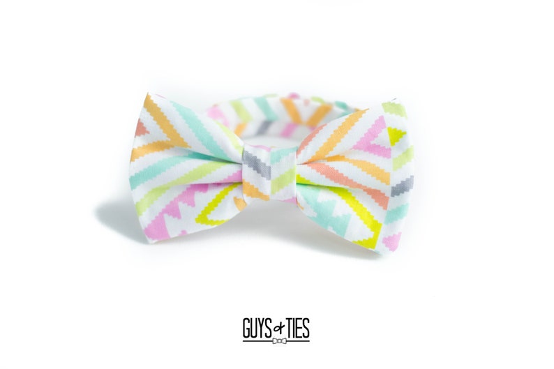 colorful geometric bow tie, wedding bow ties, mens chevron design bowties, pastel bowtie for boys, rainbow groomsmen bow ties, spring bowtie image 1