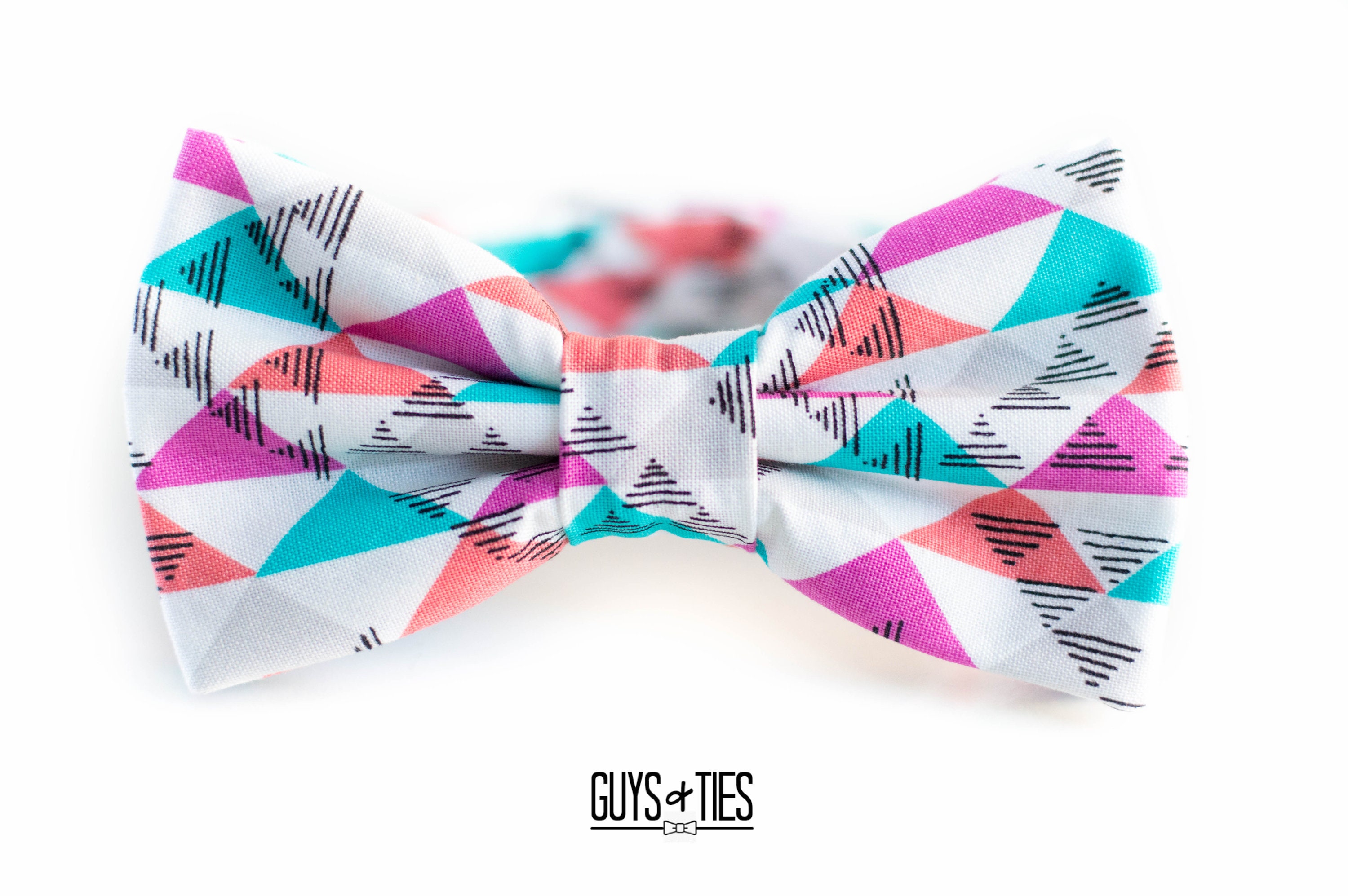 Colorful Geometric Bow Tie Mens Triangle Bowtie Coral and Etsy