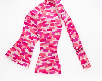 coral pink self tie bow tie, pink bowties for men, spring bow tie, summer wedding bowtie, artsy smudge bowtie, geometric bow ties, freestyle