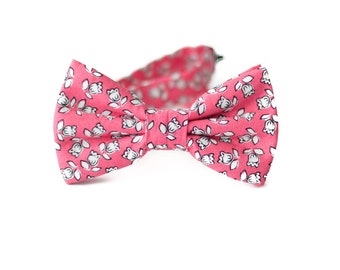 coral floral bow tie, ditzy floral bow ties for men, boys pink bowtie, flower groomsmen bowties, pink dog bowtie, kids mini flower bow ties
