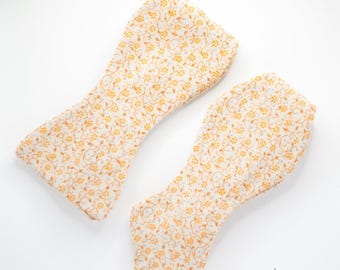 vintage ditzy floral self tie bow tie, golden yellow bow ties, bow ties for men, diamond point bowtie, SHIPS QUICK, tiny flowers gold pastel