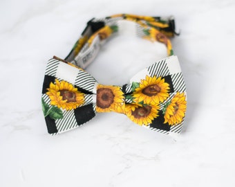 yellow sunflower bow tie, black and white checkered bow tie, summer wedding bow ties, floral bow ties for groomsmen, flower bowtie for kids