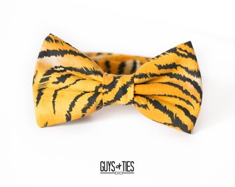 tiger bow tie, animal print bow tie, orange bow ties for men, tiger print self tie bow tie, boys safari bow tie, unique bow ties, dog bowtie