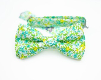 boys lime green bow tie, spring bow tie kids, turquoise mini floral bowtie, tiny flower bowties, pre tied, baby toddler ring bearer bow ties