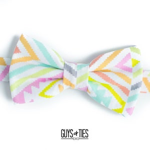 colorful geometric bow tie, wedding bow ties, mens chevron design bowties, pastel bowtie for boys, rainbow groomsmen bow ties, spring bowtie image 9