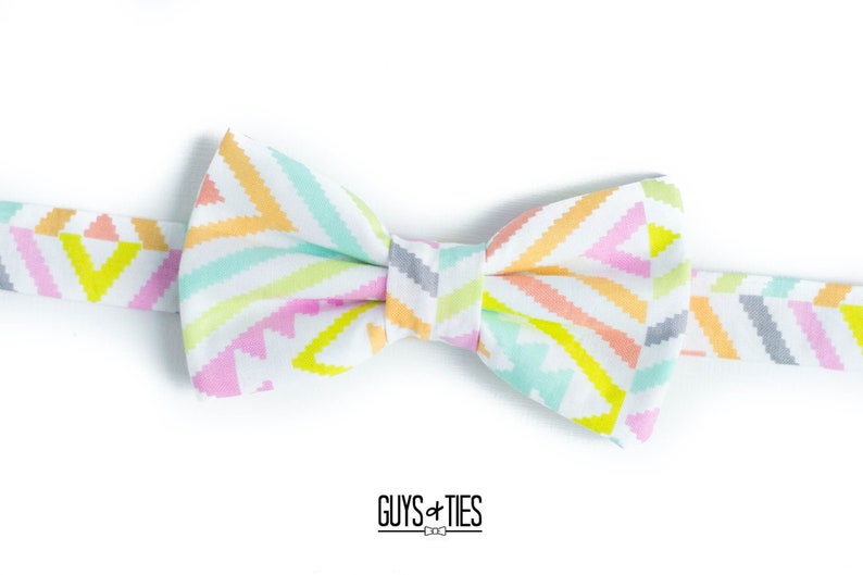 colorful geometric bow tie, wedding bow ties, mens chevron design bowties, pastel bowtie for boys, rainbow groomsmen bow ties, spring bowtie image 9