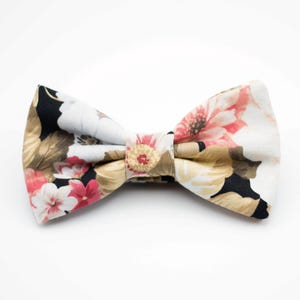 garden floral bow tie, large flower print bowties, black floral bow tie for men, wedding bow ties for groom, dusty rose white bouquet bowtie