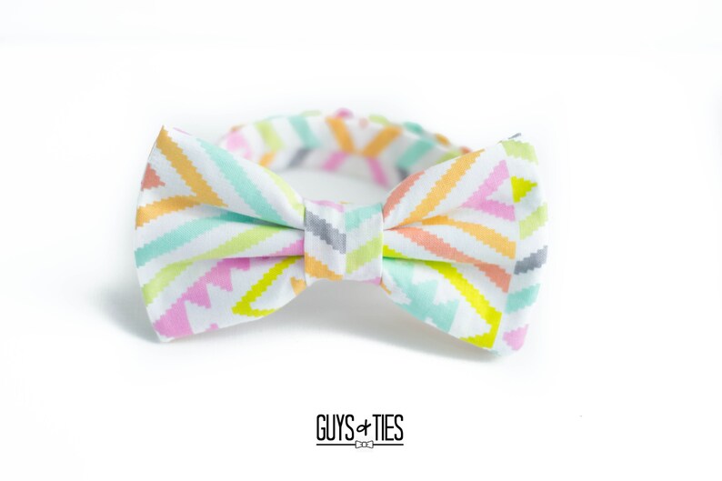 colorful geometric bow tie, wedding bow ties, mens chevron design bowties, pastel bowtie for boys, rainbow groomsmen bow ties, spring bowtie image 8