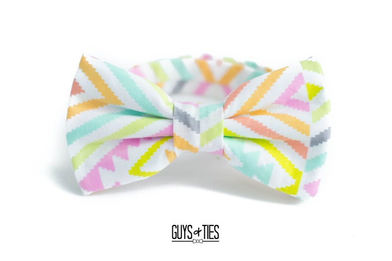 colorful geometric bow tie, wedding bow ties, mens chevron design bowties, pastel bowtie for boys, rainbow groomsmen bow ties, spring bowtie image 2