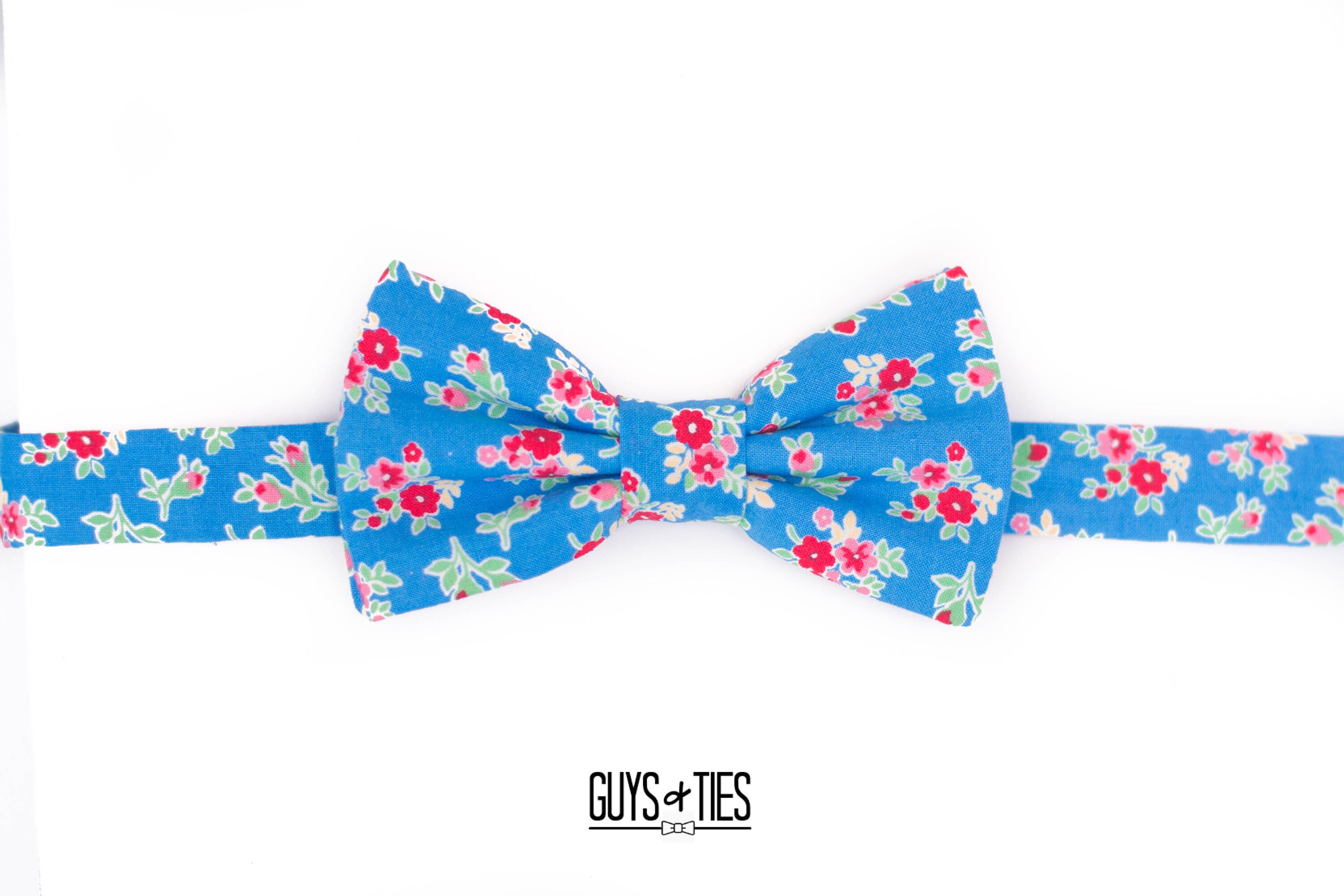 blue and white floral bow tie