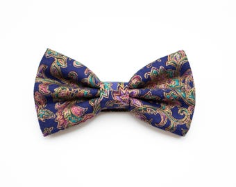 navy paisley bow tie, metallic gold bow ties, bow ties for men, dark blue bow tie, father son matching bow ties, self tie pre tied, wedding
